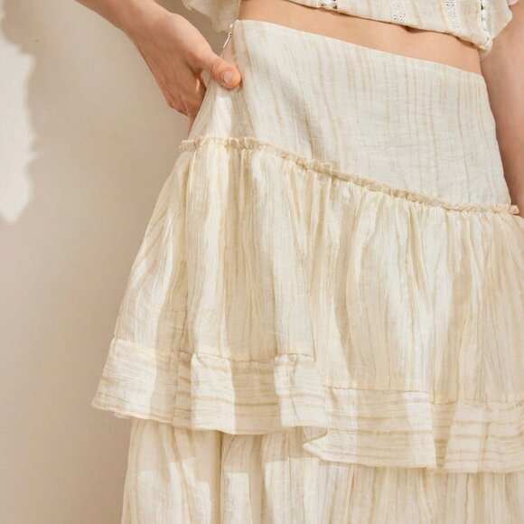 Apricot Casual Women's Long Ruffled Hem Elegant Multi-Layer Skirt - Picture 3 of 4